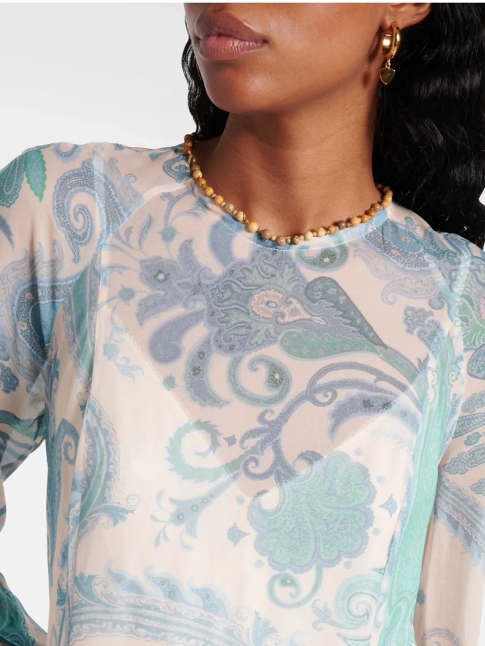 Zimmermann Cream and Light Blue Paisley Long-Sleeve Maxi Dress - Picture 5 of 13